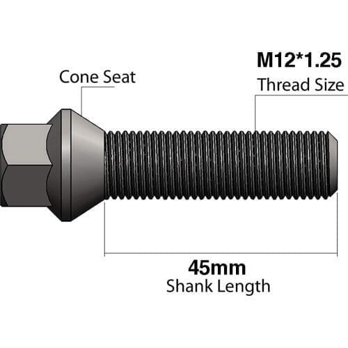 5Pcs/set M12x1.25 Wheel 40mm/45 Shank Length Conical Seat Extended Alloy Lug Bolts