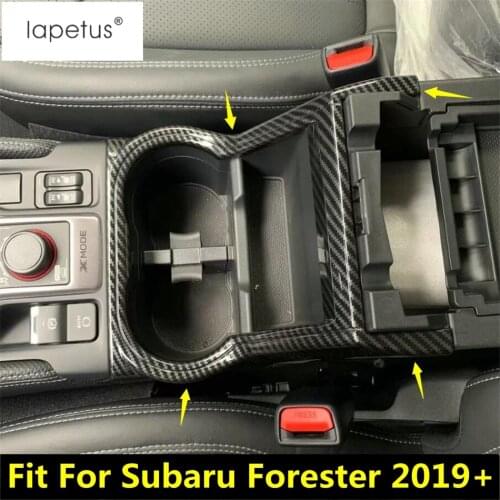 Lapetus Accessories For Subaru Forester 2019 - 2021 ABS Front Seat Water Cup Holder Frame Molding Cover Kit Trim Carbon Fiber