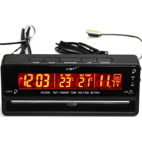 Car Digital Clock Temperature Voltage Meter Thermometer LCD Display TS-7010V