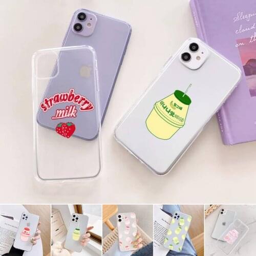Strawberry Banana Milk Drink Phone Case For iphone 12 11 mini x xs xr pro max 8 7 6s 6 5 5s 5c se plus Transparent soft