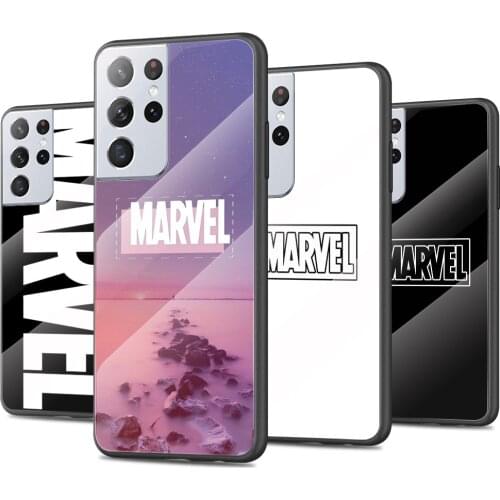 Marvel Logo Tempered Glass Cover For Samsung Galaxy S21 Plus Ultra M21 M31 M51 A52 A72 Phone Case Coque