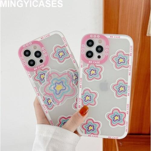 Kickstand Stand Flower Bracket Phone Cases for Iphone 11 12 Pro Max Xr X 7 8 Plus Xs Max Soft TPU Cover Clear Fresh Fundas Coque