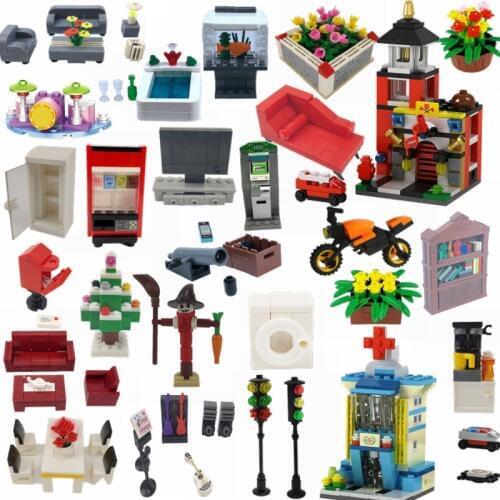 City Locking Street view Accessories TV set Toilet Double bed Blocks Toy For Children Compatible Creator Lockings City Furniture