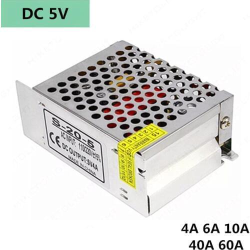 5 Volt Power Supply 4A 6A 10A 40A 60A AC 110V 220V to DC 5V 20W 50W 200W 300W Lighting Transformer Adapter for LED Strip Light
