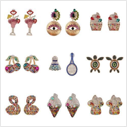 JURAN New Colorful Crystal Maxi Stud Earrings for Women 2019 Hot Sale Boho Rhinestone Statement Earring Fashion Jewelry Bijoux