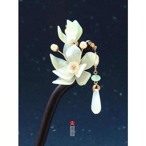 Chinese vintage handmade Ebony wooden jade lotus hairpin hair sticks accessories Headwear for hanfu kimono COSPLAY 1pc