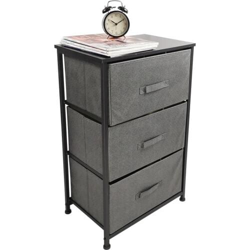 KKTONER Nightstand Dresser Storage Tower Organizer with 3 Drawer Vertical Dresser Foldable Pull Fabric Bins for Bedroom