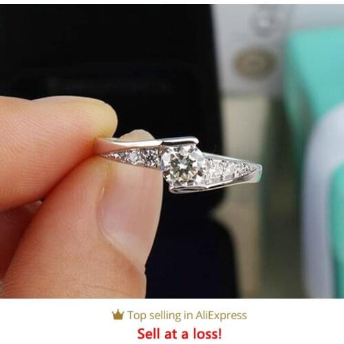 With Certificate Silver 925 Ring Round 0.5ct Lab Diamond Wedding Band Women Promise Lover Engagement Jewelry