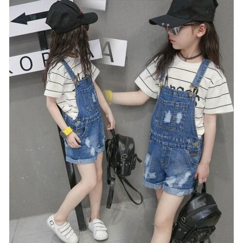 2-13T Kids Girls Overalls Summer Girls Denim Shorts Children Rompers Clothes Bebe Jumpsuit Girls Clothing BC687