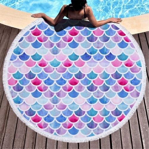 Round Printed Beach Towel Microfiber Shawl Beach Towel Beach Mat Abstract Beach Blanket Cover Tassel Beach Mat Swimming Towels