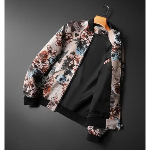Spring Creative Sport Character Bomber Outfit Jacket Men Zipper Stand Collar Jacket Vingtage Floral Printed Bomber Jacket Men