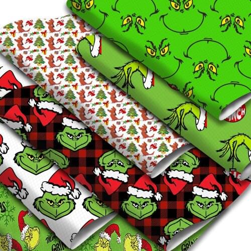 Cartoon Theme Lychee Faux Leather Sheets Green Dog Printed Synthetic Leather Fabric 20x33cm for Christmas DIY Earrings Hair Bows