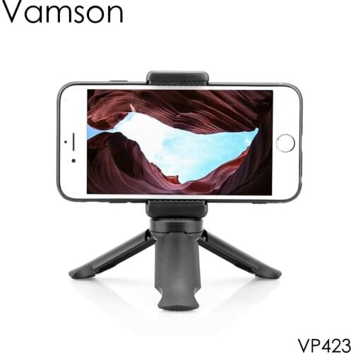 Vamson Small Tripod with Thickened Mobile Phone Clip Adapter Screw Head for iPhone for Gopro Hero 9 8 7 6 5 Camera VP423