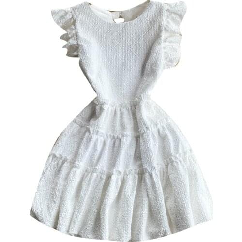 2021 New Summer Women Flying Sleeve Slim Mini Dress Fashion Jacquard Edible Tree Fungus Sweet Ball Gown Dress For Youth Girl