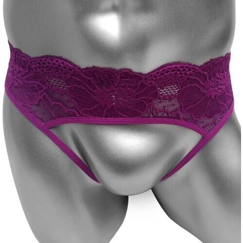 New Sexy Sissy Panties Lace Open Crotch See Through G Strings Lingerie for Men Thong Underwear Gay Fetish Underpant