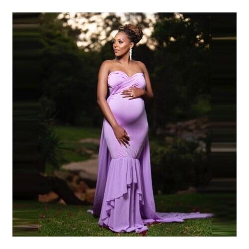 Charming Mermaid Maternity Gowns Strapless Pleated With Long Train Custom Made Women Stretchy Pregnancy Gown