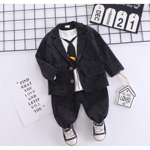 Autumn Casual Toddler Boy Outfits Fashion Khaki Bow Gentleman Shirt + Vest + Pants 3-piece Set Fall Clothes for Kids Banquet
