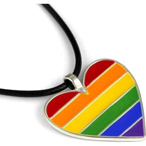Rainbow Heart Pendant Necklace For Woman Girl Stainless Steel Choker Gay And Lesbian Parade Jewelry