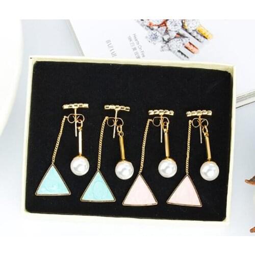 Simple Stud Earrings Crystal Pearl Triangle Earrings For Women Earing Geometric Earings Jewelry Pendientes Love Gift
