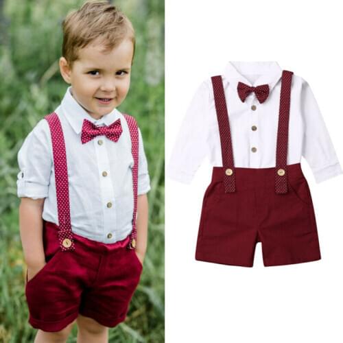 Pudcoco US Stock 2PCS Toddler Baby Boy Kids Gentleman Clothes Set Shirt Tops+Short Pants Formal Clothes Outfits Set