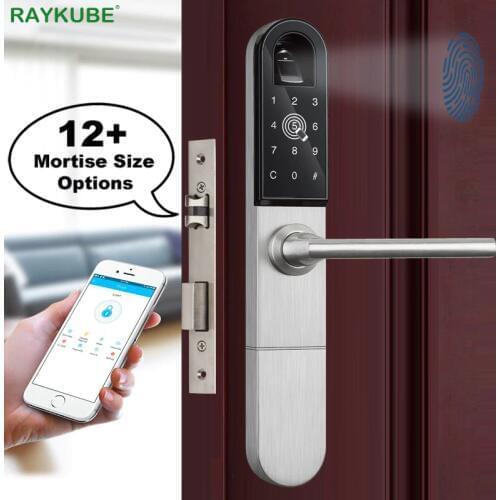 RAYKUBE Electronic Door Lock With Fingerprint / Smart Card / Bluetooth Unlock Wifi TT lock Phone APP Keyless Mortise Lock R-F918