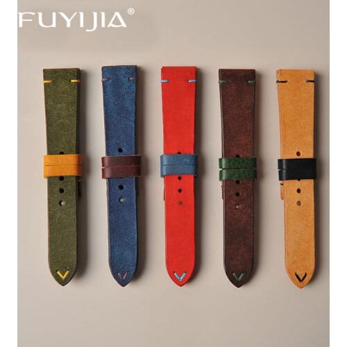 2021 New Handmade Strap Vintage Frosted Special Effects First Layer Cowhide Watch Band 19MM 20MM 21MM 22MM Genuine Leather Belt