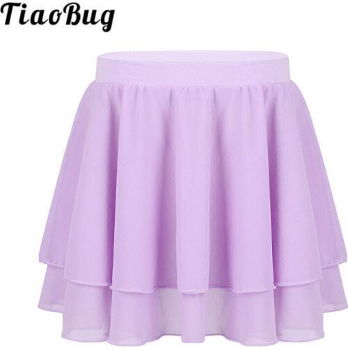 TiaoBug Kids Girls Chiffon Ballet Tutu Elastic Waistband Dancewear Children Basic Classic Mini Pull-On Skirt Stage Dance Costume