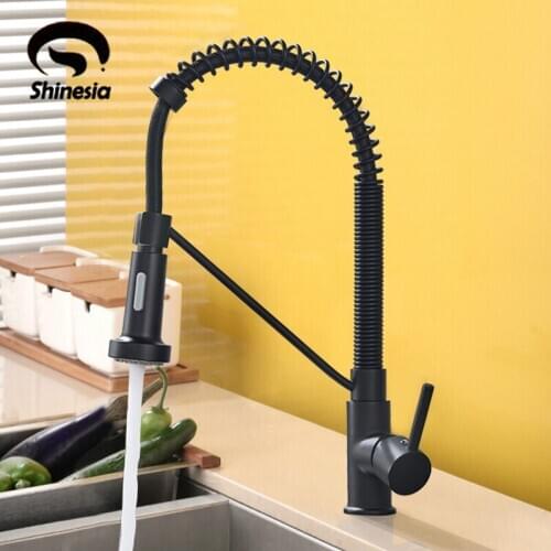 Black Spring Kitchen Sink Faucet Sprayer Stream Spout Pull Down Swivel Kitchen Mixers Deck Mount Hot and Cold Water Tap