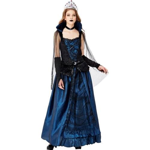 Adult Vampire Scary Cosplay Costume Luxury Blue Queen Fancy Party Dress-up Womens Halloween Witch Performance Uniform C83K112