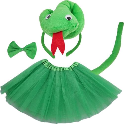 Girl Green Snake Cosplay Headband Tutu Skirt Set Accessories Kids Children Birthday Party Gift Halloween Costume Fancy Dress