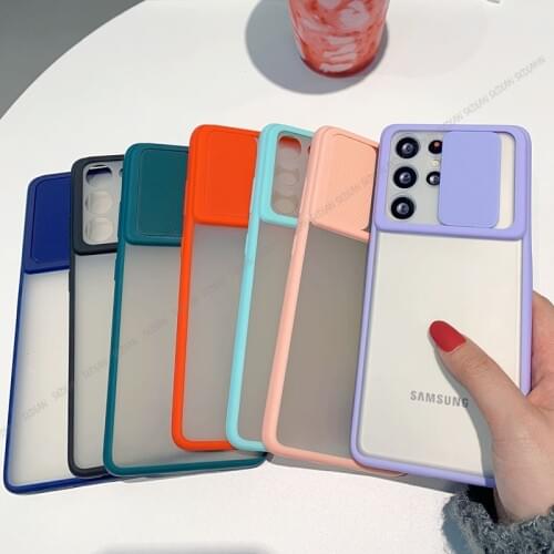 For Samsung Galaxy S21 Ultra Transparent Protective Case Slide Camera Lens Protection Phone Case For samsung s21Matte Soft cover
