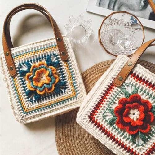 Women Handbag Handmade Yarn Crochet Flower Exclusive Design Fashion Soft Lady Shopping Shoulder Bag