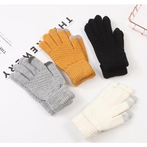 2021 Mens Winter Gloves Thicken Warm Knitted Stretch Gloves Touch Screen Plus Velvet Outdoor Cycling Solid Color Cold Gloves