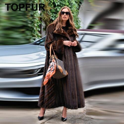 TOPFUR New Fashion Winter Female Long Coats Loose Real Fur Coat For Women Full Sleeves Natural Mink Fur Outerwear & Coats