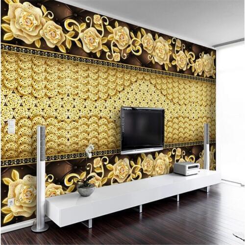 Golden wallpapers diamond flower wallpaper TV living room background wall 3d wallpapers