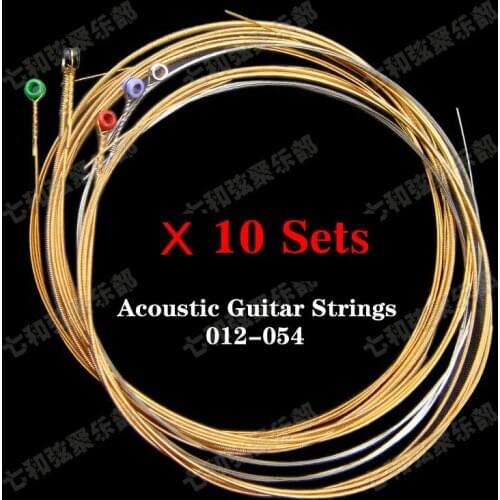 10 Set Phosphor Bronze Wound Acoustic Guitar Strings set 1st-6th Steel Strings 012-054 with Colourful Ball-End
