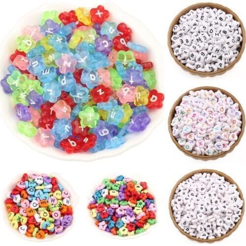100/200/400Pcs 11mm Random Acrylic Flower Heart Beads Alphabet Beads Letter Beads For Jewelry Making DIY Spacer Bracelet
