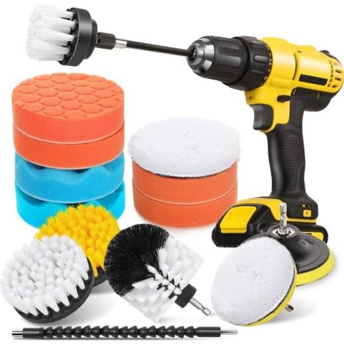 16pcs Drill Brush Bristle Power Scrubber Buffing Pads Polishing Sponge Pads For Cleaning Car Interior Boat