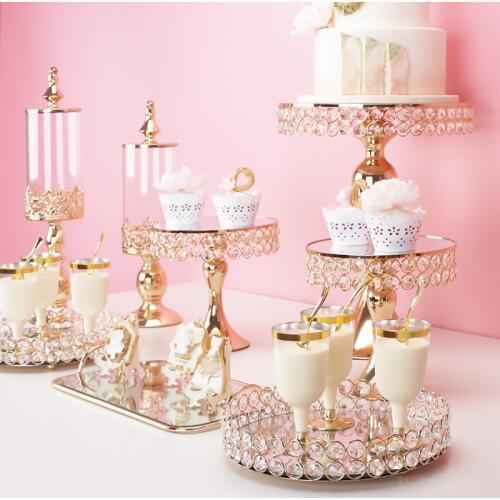 Fashion Cup cake 5pcs-14pcs cake stand wedding table crystal gold silver color Plating mirror luxury crystal