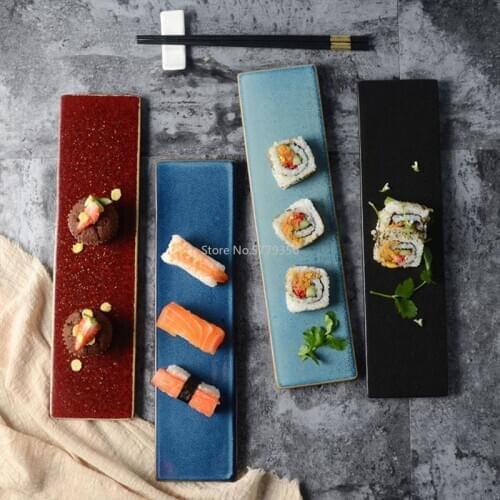 Japanese Style Sushi Plate Long Strip Dish Ceramics Snack Tray Serving Dish Tableware