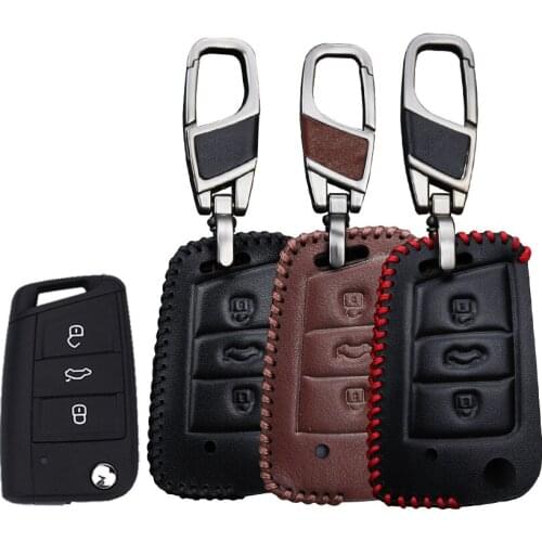Leather Car Key Case Cover For Volkswagen VW Golf 4 5 6 7 V Polo Jetta Passat B6 B8 B5 UP Touran Tiguan CC Caddy Key Ring Chain