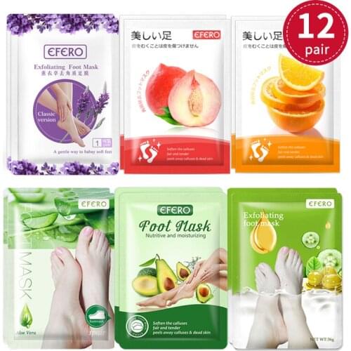 EFERO 12Pairs Lavender Aloe Foot Mask Peel Moisturizing Removal Calluses Crack Heel Sock for Pedicure Foot Spa Exfoliating Mask