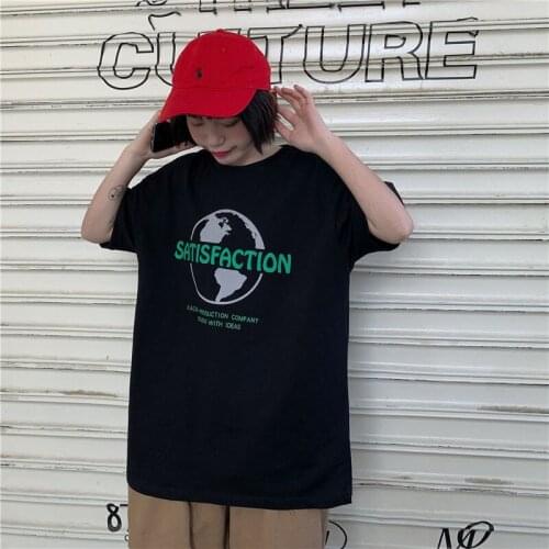 Top vintage tshirts clothes streetwear album футболка streetwear tee Earth print tees women BF t shirt white Tops casual T-Shirt