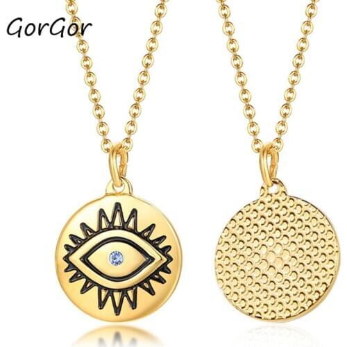 GorGor Fishion Clasic Stainless Steel Eyes Gold Round Necklace Women Individual Package Tourism Memorial NC-491