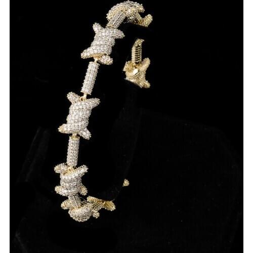 Hip Hop Rapper AAA CZircon Stone Paved Ice Out Bling Gold Round Stick Link Chain Bracelets for Men Women Rapper Jewelry Gifts