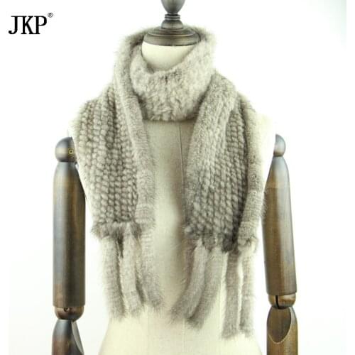 JKP 2020 Winter Real Mink Scarf Women Tassels Natural Mink Warm Scarves New Fashion Knitted Collar Luxury Shawl and Wraps