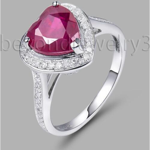 Vintage Natural Red Ruby Heart Rings,14Kt/585 White Gold Vintage Ruby Engagement Ring Diamond Jewelry SR0077