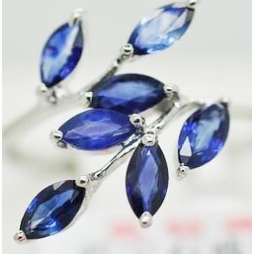 Natural sapphire ring 925 sterling silver 0.13ct*7pcs gems Real natural sapphire Leaf style For men or women ring #C15112301