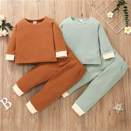 2021 Boys Girls Soft Long Sleeve Solid Casual Tops Pants Sets Cotton Sportswear Casual Wear Dresy Niemowlece Dziewczynka