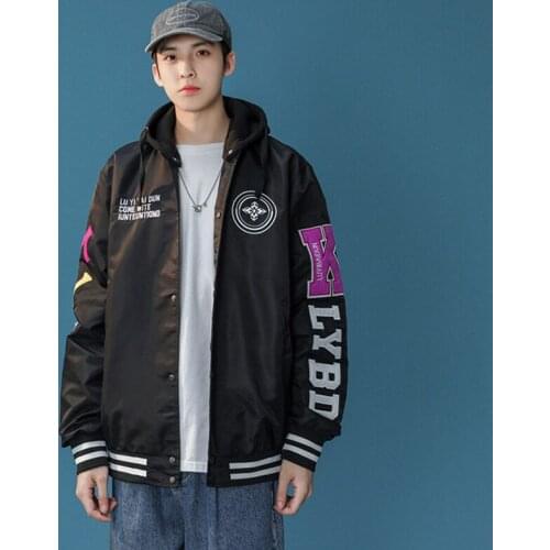 Mens Jacket Lightweight Single Breasted Appliques Fall Bomber Jacket Thin Embroidery Windbreaker Fashion Uniform Casual Coat